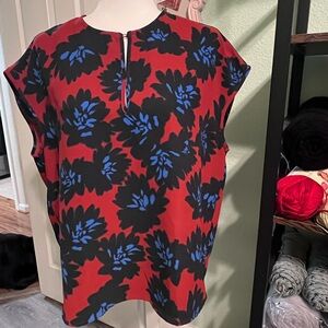 J. Crew Red and Blue Floral Blouse